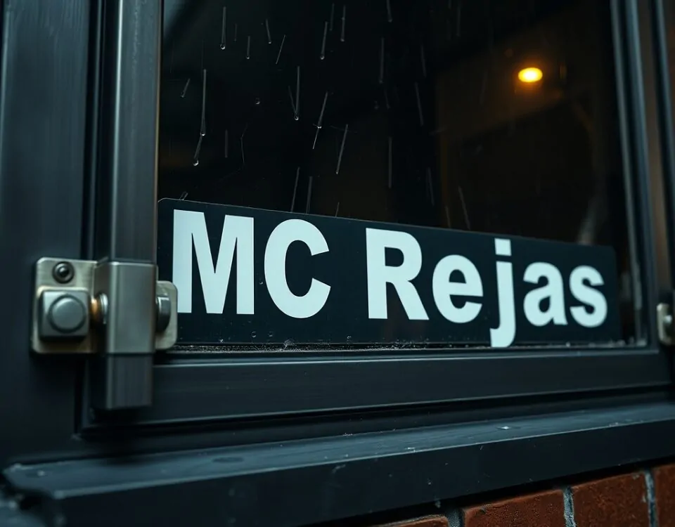 Rejas de seguridad de acero inoxidable en primer plano, mostrando su robustez y detalles, con lluvia y ambiente tenso. Que tipos de rejas para ventanas ofrecen mayor seguridad en el mercado.
