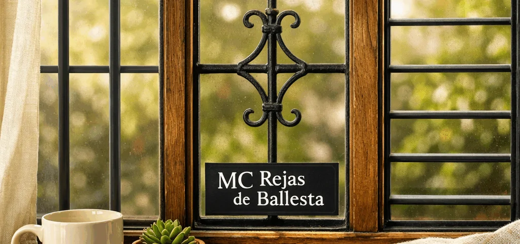 Ventana iluminada con rejas de seguridad que ofrecen el mejor diseño sin sacrificar confort, decorada con plantas y una taza.